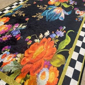 Designer inspired check & floral rug runner